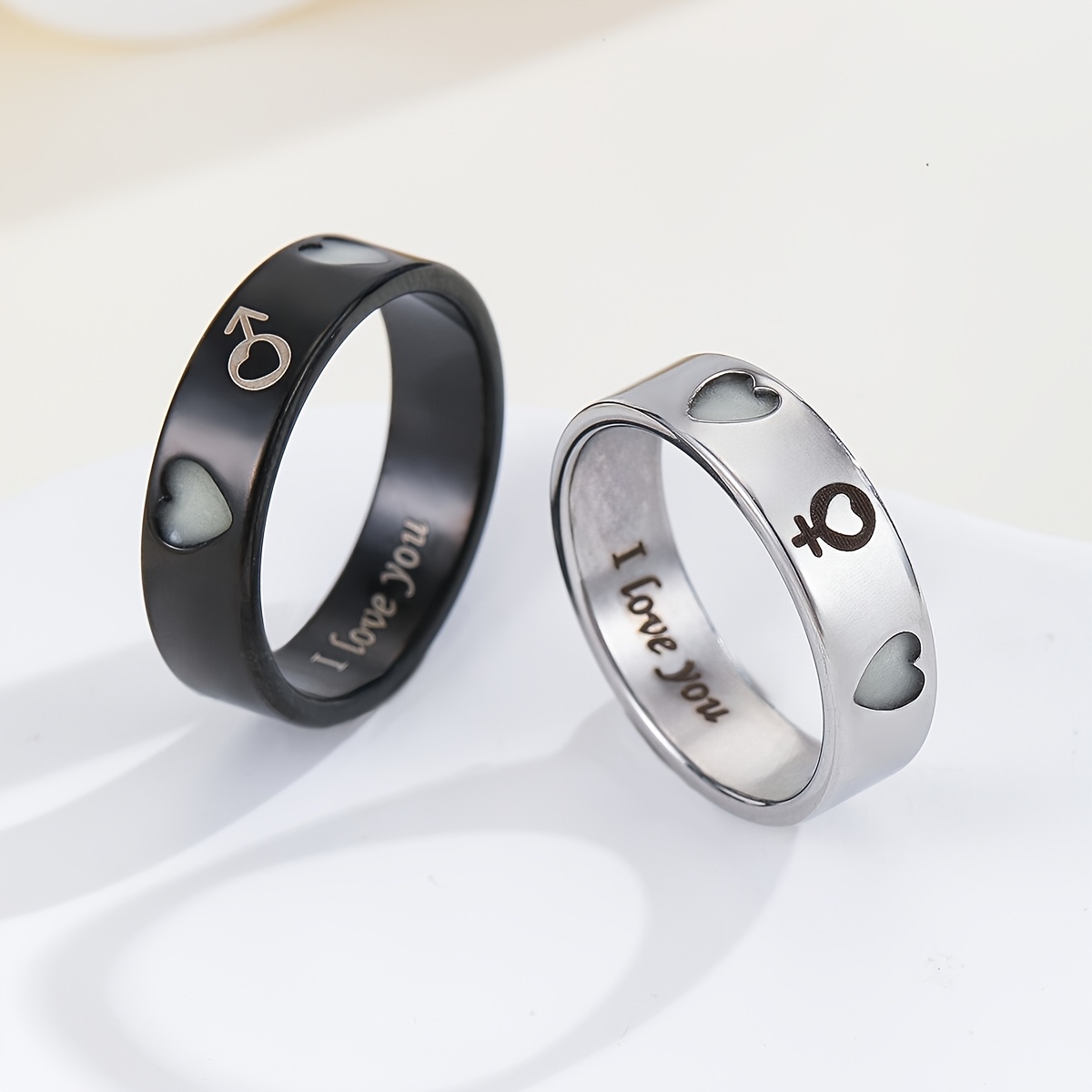 2pcs Glowy Double Hearts in Love Couple Rings